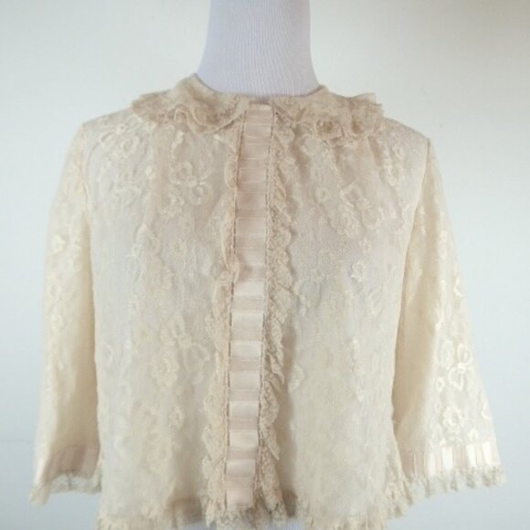 Odette Barsa Bed Jacket lace nude beige top cover up Vintage 50s M L evening - Picture 1 of 8